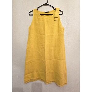 Charlie B Made In Italy 100% Linen Mustard Yellow Short Sleeve Dress Sz M